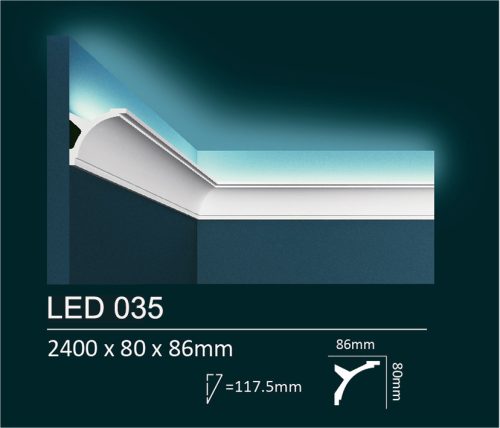 Dubai Decor LED035 rejtett világításos/holker díszléc 2400 x 80 x 86 mm