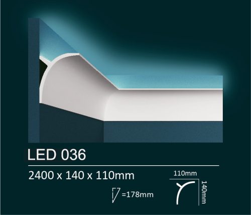 Dubai Decor LED036 rejtett világításos/holker díszléc 2400 x 140 x 110 mm