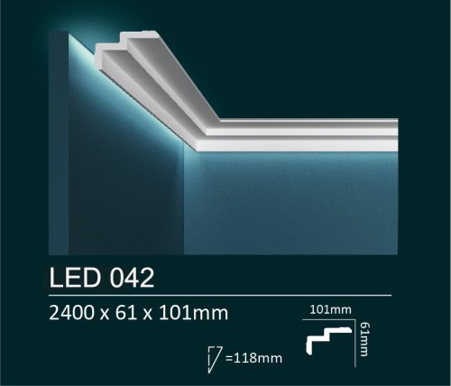 Dubai Decor LED042 rejtett világításos/holker díszléc 2400 x 61 x 101 mm