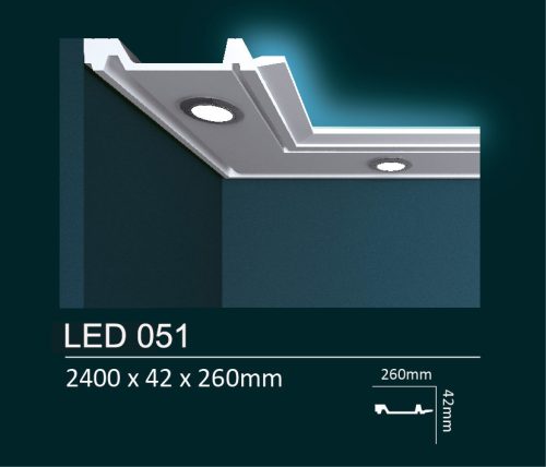 Dubai Decor LED051 rejtett világításos díszléc 2400 x 42 x 260 mm